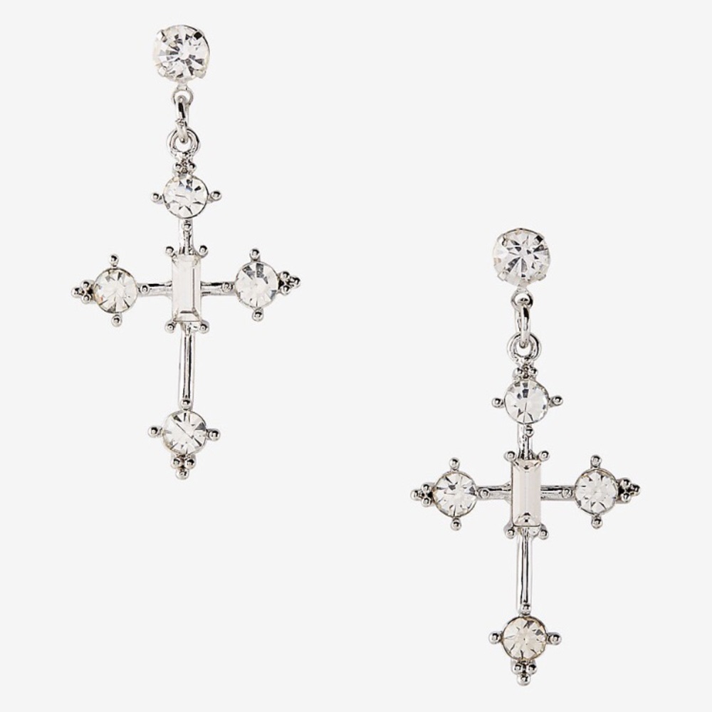 Stone Cross Drop Earrings